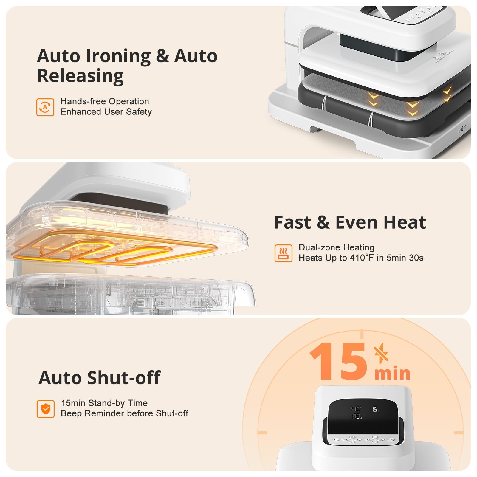 HTVRONT Auto Heat Press 2 - Heat Press Machine for T Shirts with Adjustable Pressure & Higher Heating Height, Heats Up Fast & Evenly Heat Press 15x15 for HTV, Sublimation, Heat Transfer Projects - Image 4
