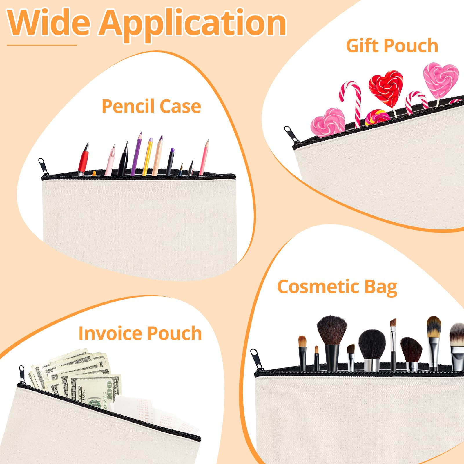 HTVRONT Blank Canvas Makeup Bags 10 Pack, Sublimation Blanks Cosmetic Bags, DIY Heat Transfer Canvas Pen Case Pencil Bags, Beige Multi-Purpose Travel Toiletry Zipper Bags (10pcs 8.3 × 5 Inch) - Image 7