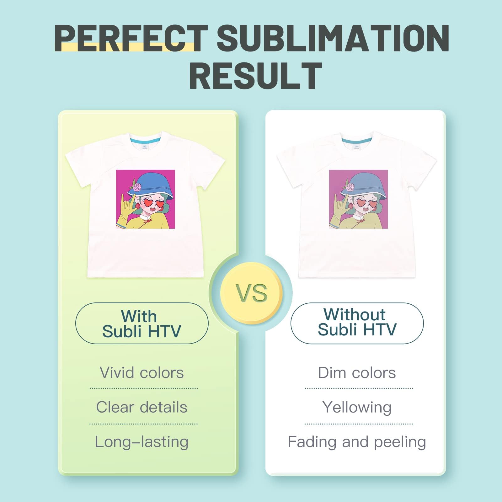 HTVRONT Clear HTV Vinyl for Sublimation, 20 Pack 12" X 12" Matte Sublimation Vinyl for Cotton Fabric, Wash Durable Clear Dye Sub HTV for Light-Colored T Shirts - Image 5