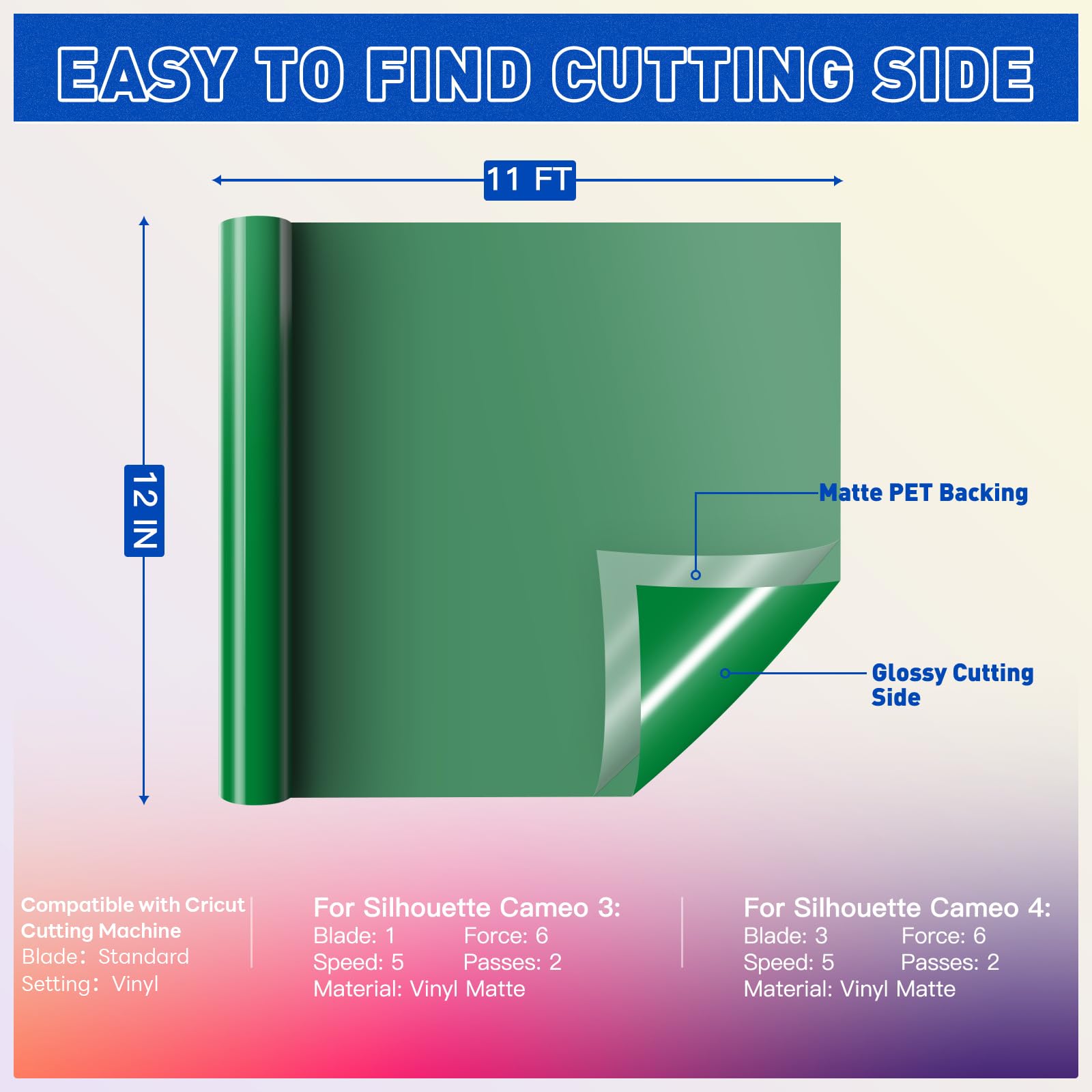 HTVRONT Green Permanent Vinyl - 12" x 11 FT Adhesive Permanent Vinyl Roll Compatible with Cricut Cutting Machine, Silhouette, Cameo, Signs, Scrapbooking, Craft, Die Cutters (Glossy Green) - Image 6