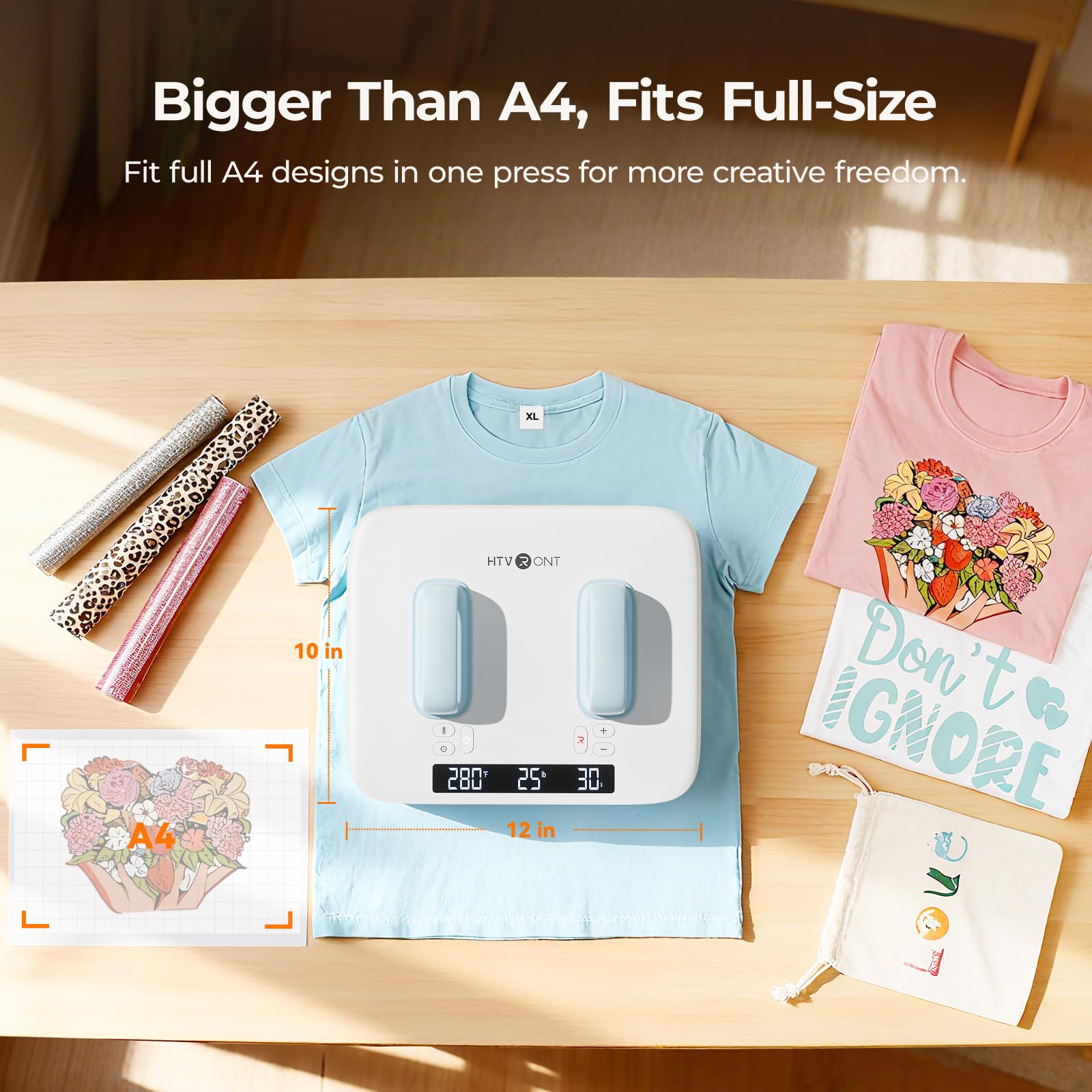HTVRONT Heat Press Machine for T Shirts - Portable 12X10 Heat Press with Pressure Display, Heats Up Fast & Evenly H10 Heat Press Machines for HTV, Sublimation, Heat Transfer Projects - Image 5