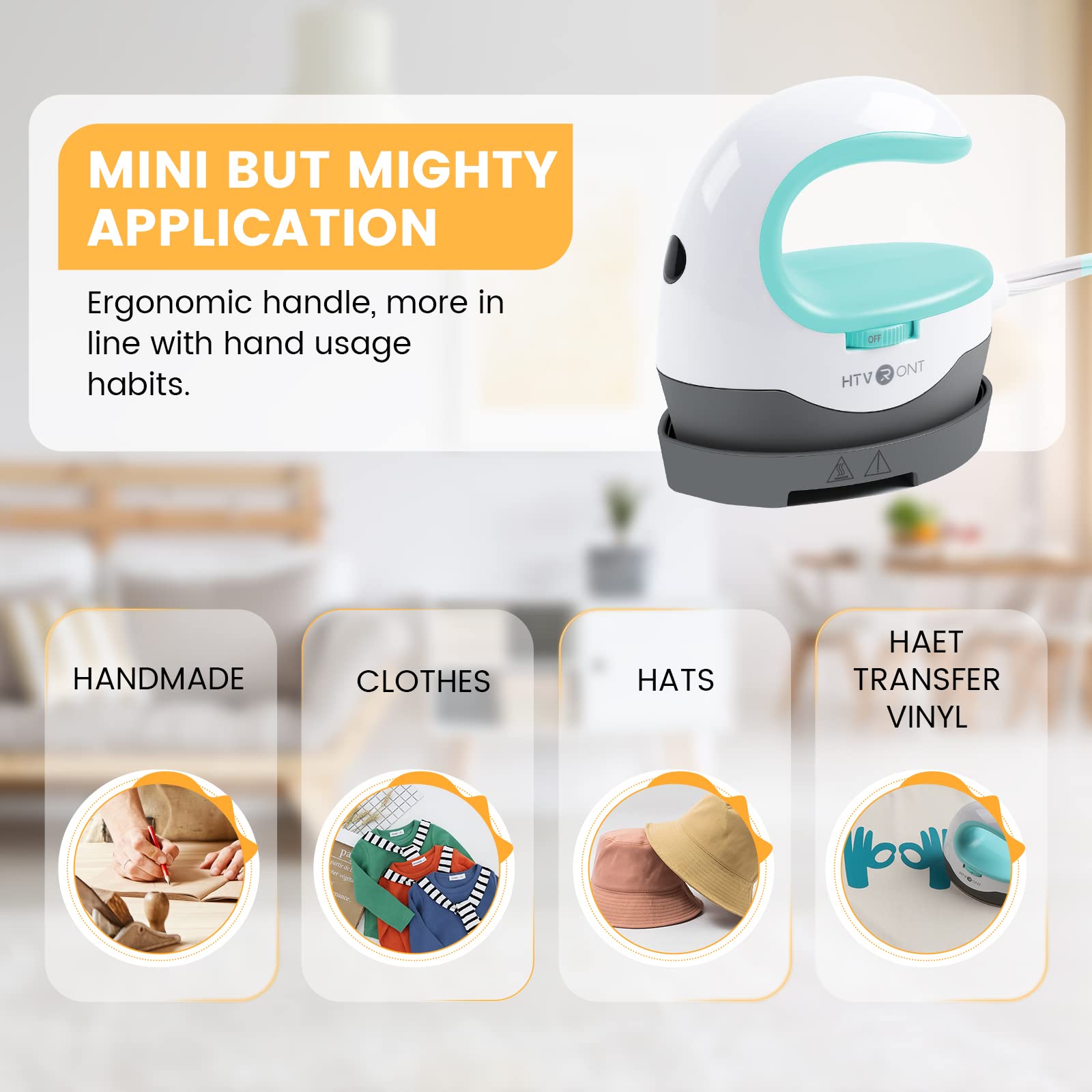 HTVRONT Heat Press Mini Heat Press Machine, Mini Iron for Crafts, Small Heat Press Portable Iron Press Machine for T Shirts, Hats, Heating Transfer Projects (Mint) - Image 4
