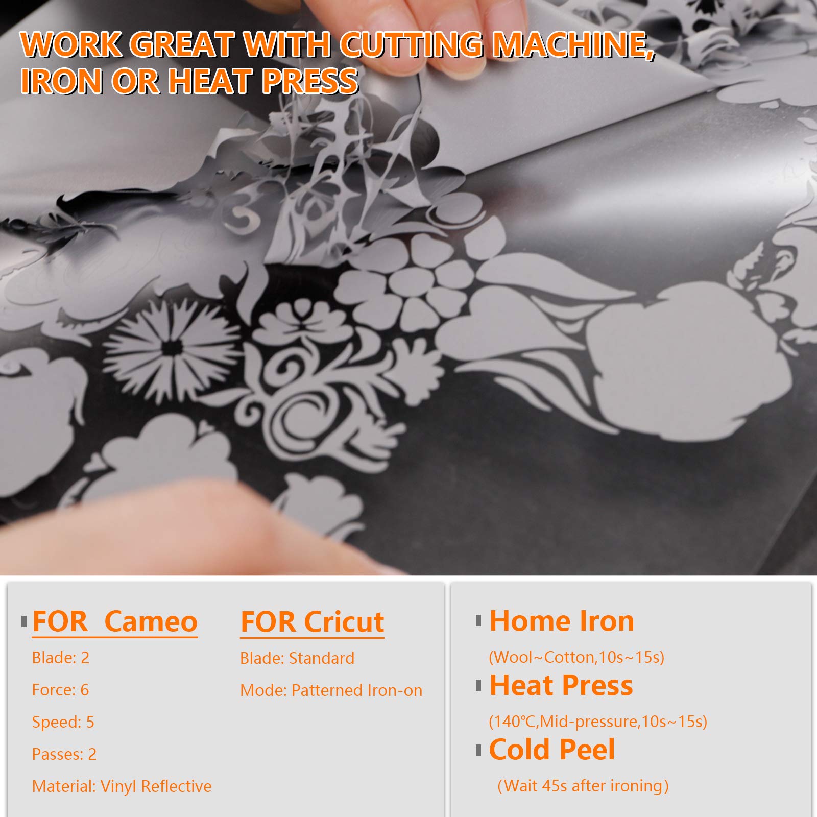HTVRONT Reflective Heat Transfer Vinyl HTV Roll: 12"x10' Silver Iron On Vinyl Roll for T-Shirt (Light Grey) - Image 4