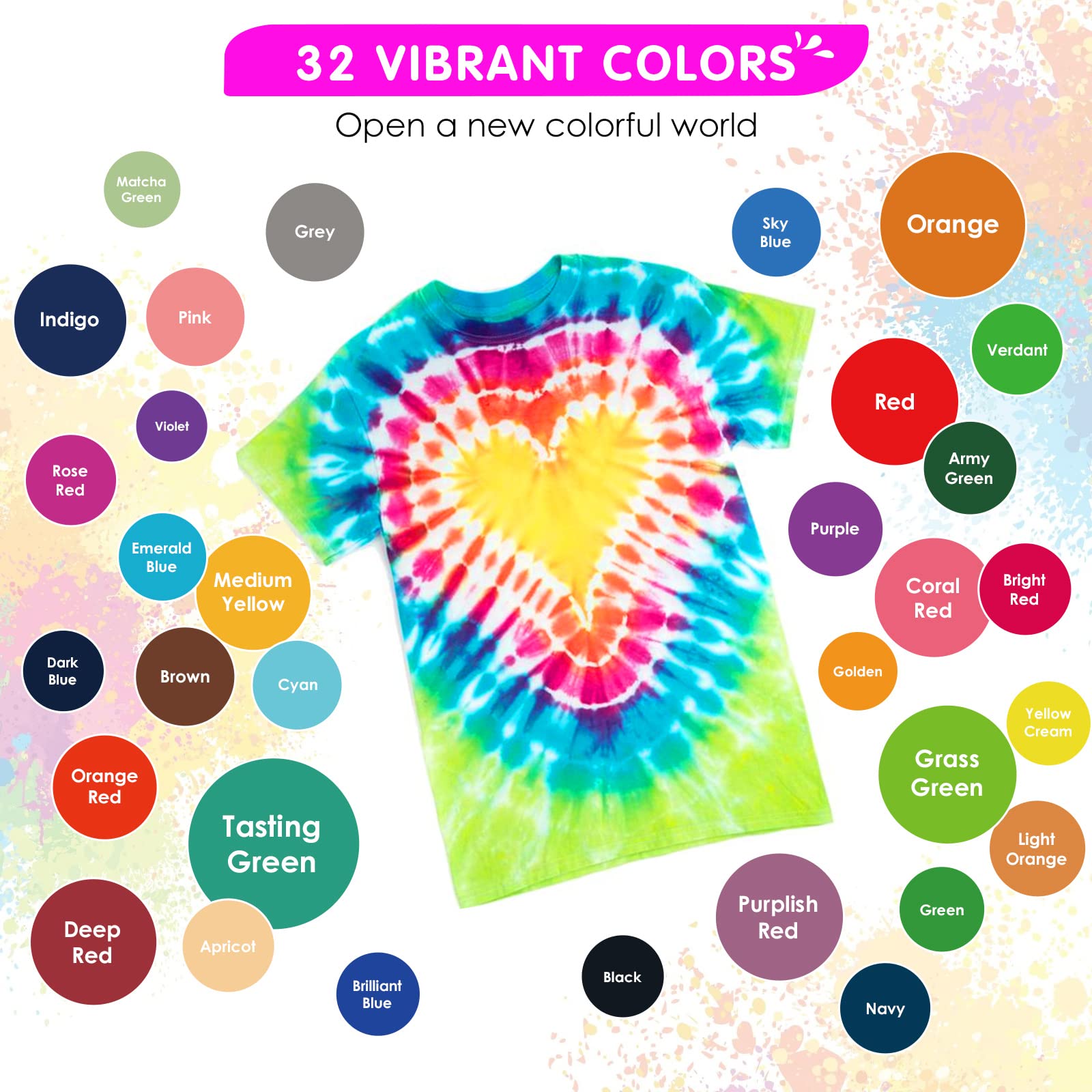HTVRONT Tie Dye Kit - 32 Vibrant Colors Pre-Filled Bottles Tyedyedye Kit, Permanent Non-Toxic for Large Groups Kids Adults,Tye Fabric Textile Handmade Party(Just Add Water) - Image 4